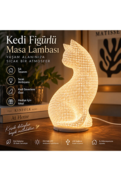 Kedi Figürlü Dekoratif Masa Lambası USB LED Ambiyans Aydınlatma