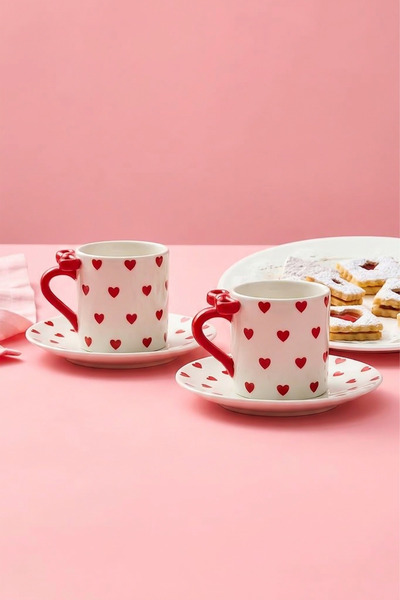 Kitchen Life 4 Parça 2 Kişilik Amore Porselen Kahve Fincan Takımı 90 ml