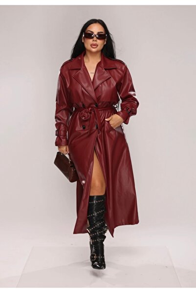 prettybrand Γυναικεία καμπαρντίνα με ζώνη από οικολογικό δέρμα