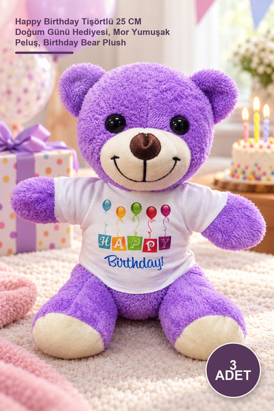 Yenilig 3 Plush Teddy Bears – 25 cm Birthday Gift with Happy Birthday T-Shirt...