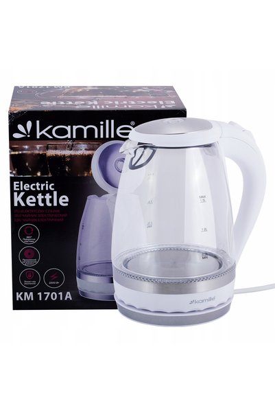 Kamille Fierbător electric de sticlă, fără fir, 1.5L, 2200W, alb
