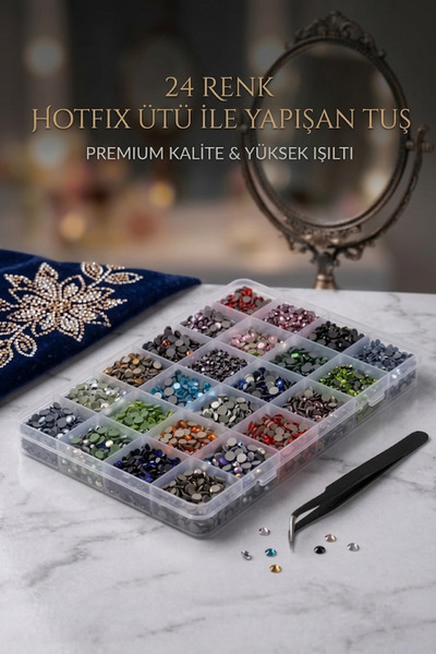 NEON PLUS Bedazzling Kit 24 Renk, Hotfix Ütü İle Yapışan Taş ve Tutma Cımbızı