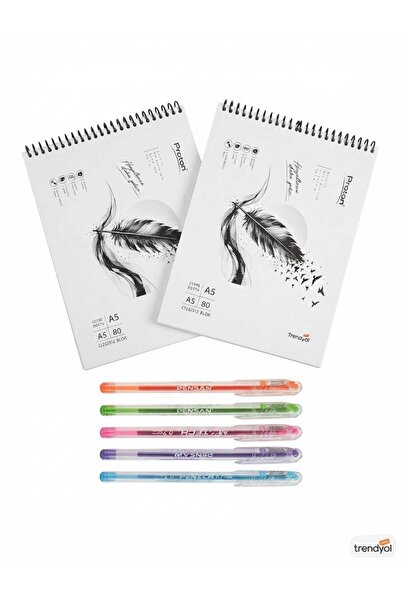 Proton 2Pcs 80 Sheets A5 Spiral Unlined Notebook & 5Pcs Colorful Ballpoint Pe...