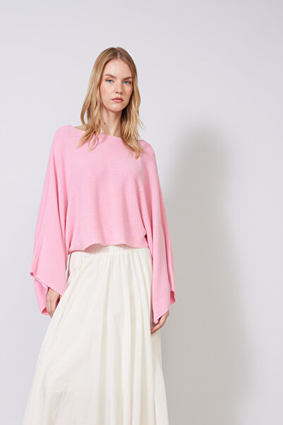 Nisan Bat Sleeve Boat Neck Tricot Cloak Pink