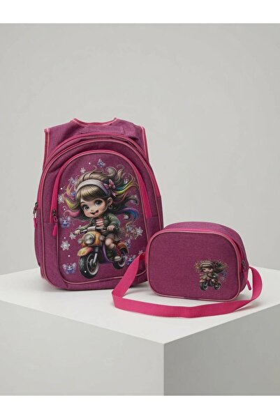 Kids Club Motorcycle Printed Girls' School Bag Pink
