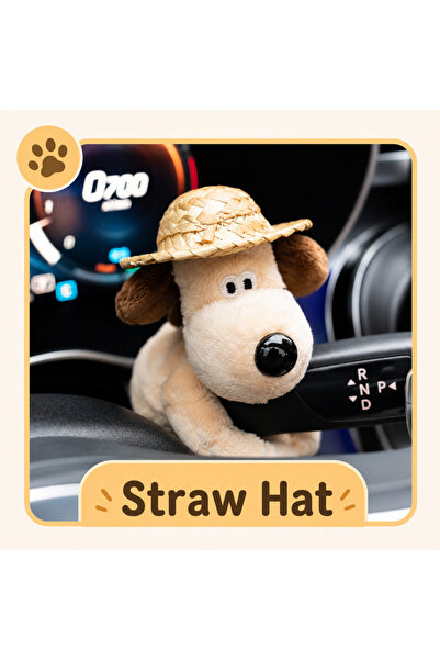 Choice Straw Hat Dog Cute Plush Puppy Car Ornament for Wiper Rod, Turn Signal...