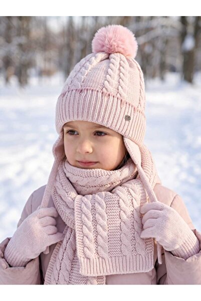 Aware Time Kitti 4-8 Years Old Girls' Lined Scarf, Beanie, Gloves 3-Piece Set