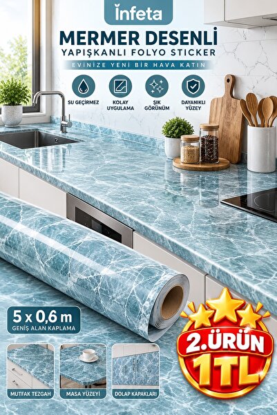 İnfeta Μπλε 60x500 εκ. Αυτοκόλλητο με μαρμάρινο σχέδιο αδιάβροχο αυτοκόλλητο ...