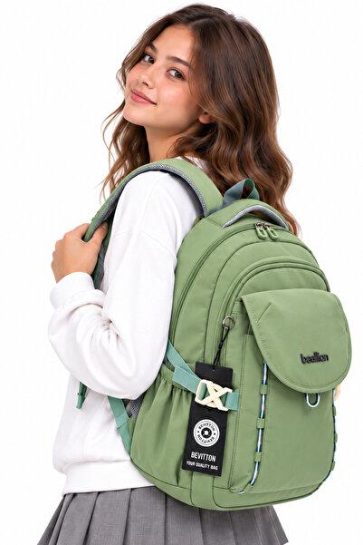 Harmela Water Resistant Fabric Daily Lightweight School Backpack 2602 Green
