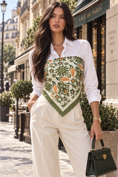 tarzınısec Choose Your Style Khaki Anatolian Tulip Patterned Lace Embroidery Cut Scarf / Bandana 70 X 70 cm