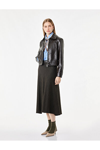 Koton Viscose Blend Diamond Patterned Bell Cut Flared Midi Skirt