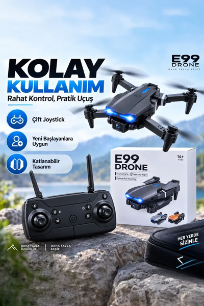 Chermik E99 HD Çift Kameralı Katlanabilir Drone 1080P WiFi APP Kontrollü FPV Uzaktan Kumandalı