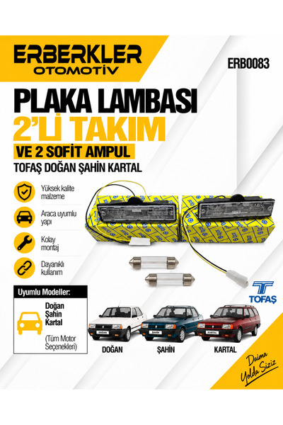 ERBERKLER Tofaş Plaka Lambası 2'li Takım Ve 2 Sofit Ampul Doğan Şahin Kartal
