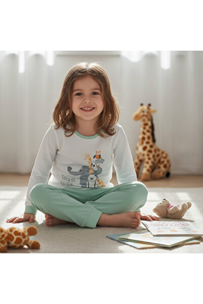 BONBON Boy's Cotton Elephant Giraffe Bear Printed Long Sleeve 2-Piece Set Cb1082