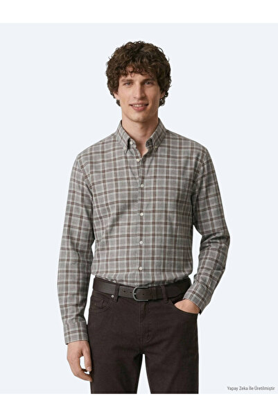 Kip Gray Checkered Regular Fit Long Woven Casual 100% Cotton Shirt