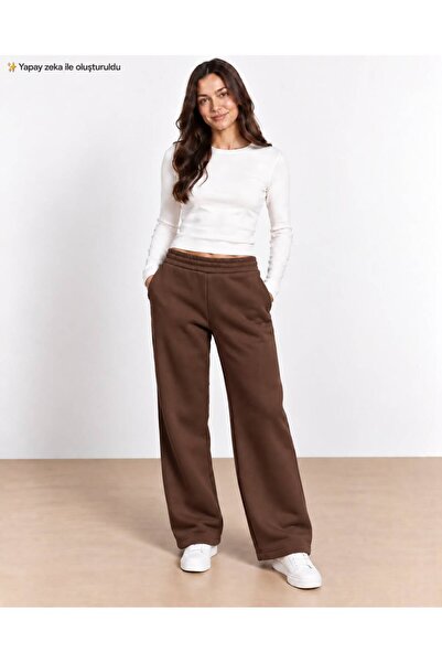EMMODA Women's 3-Thread Wide Leg Sweatpants - High Waist Loose Knitted Sweatp...