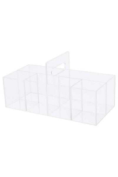 Generic Clear Acrylic Make-up Organiser with Handle and Dividers, 25x12 cm