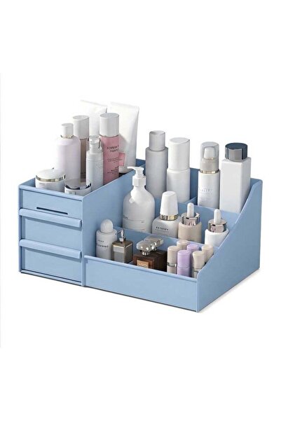 Generic Makeup Desk Cosmetic Organizer with Drawers, Blue Vanity Storage Box ...