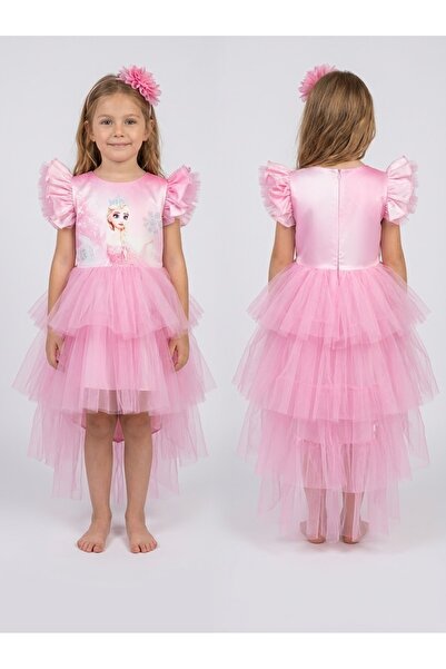 MİSS RONA KİDS Elsa Printed Layered Tail Fluffy Children's Evening Dress and ...