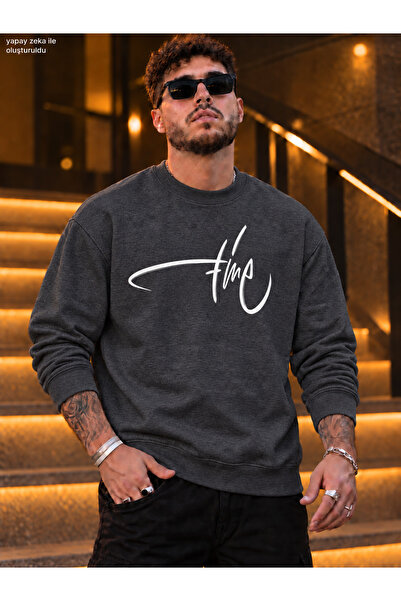 caddekombin Men's White Time Signature Printed Crew Neck Casual Regular Fit S...