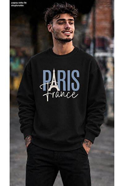 caddekombin Men's Paris France Printed Crew Neck Casual Regular Fit Sweatshirt