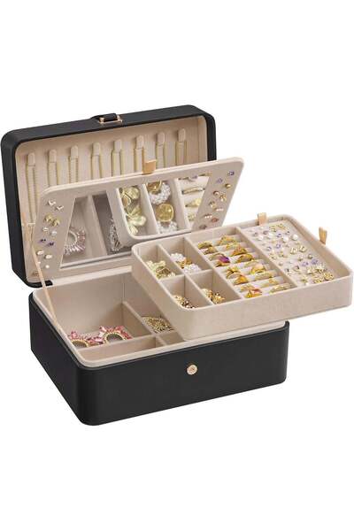 Generic SONGMICS Jewelry Box with Mirror, 2-Layer Jewelry Holder Organizer, T...
