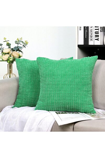 NO BRAND Fețe de pernă din catifea reiată 40cm 2 bucăți verde