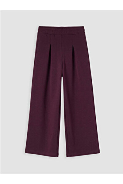 LC Waikiki Plum Color Elastic Waist Wide Leg Sweatpants for Girls