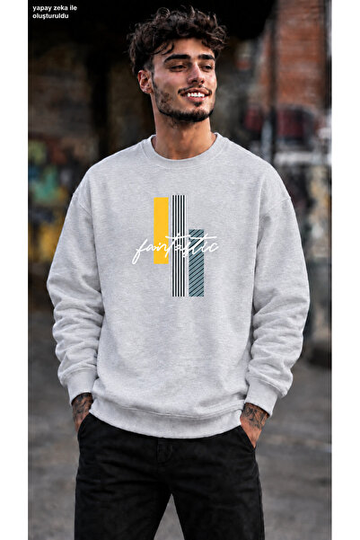 caddekombin Men's Geometric Patterned and Fantastic Written Crew Neck Casual ...