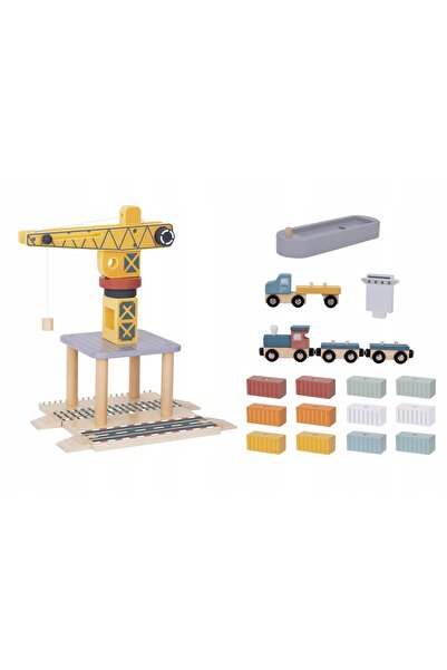Tooky Toy Set de macarale portuare din lemn, jucărie cu marfă portuară pentru...