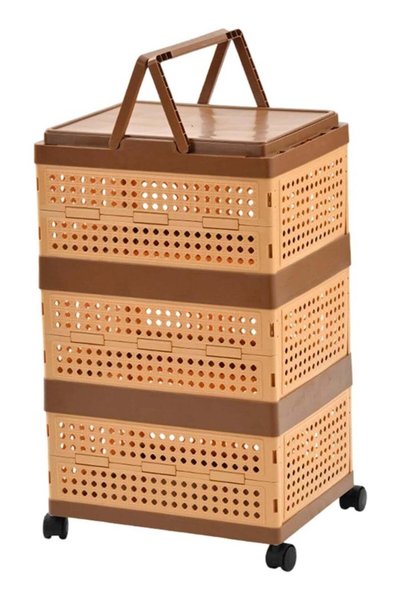 Generic 3-Tier Foldable Storage Basket with Wheels – Ventilated Plastic Organ...