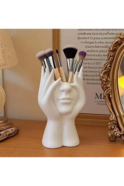 Generic Art Face Hand Shaped Pen Holder, Resin Multifunctional Makeup Brush H...