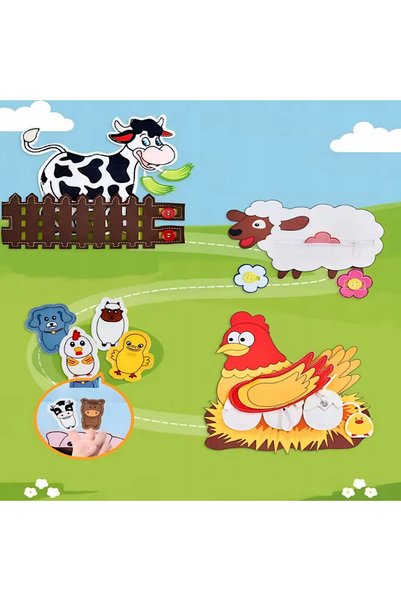 Luxma Carte senzorială pentru copii cu animale de fermă, cu velcro, Montessori