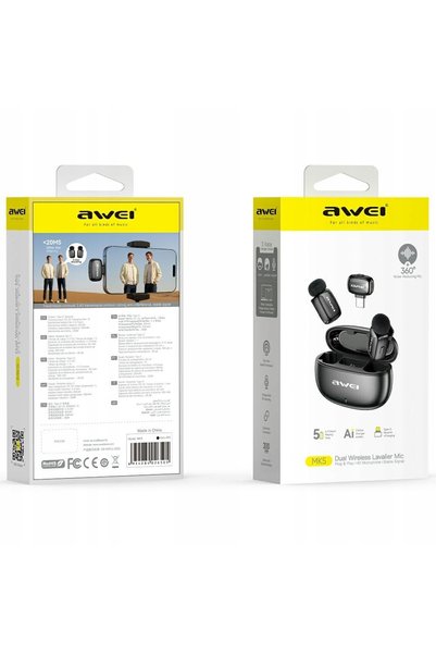 NO BRAND Microfon Lavalieră Wireless AWEI MK5 Duo Ai-Voice negru