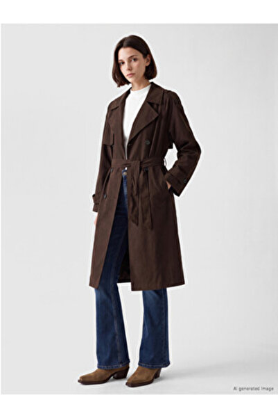 LC Waikiki Brown Belted Women's Gabardine Trench Coat