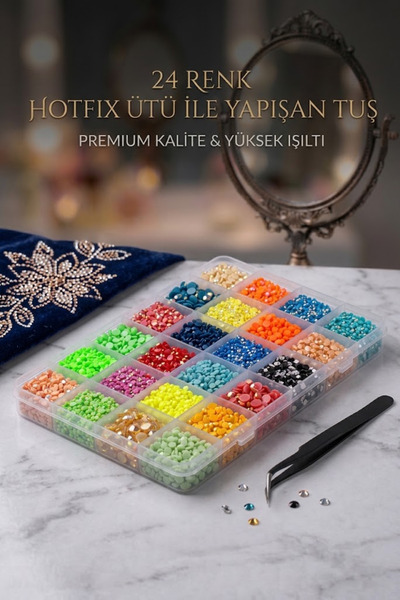 NEON PLUS Bedazzling Kit 24 Renk, Hotfix Ütü İle Yapışan Taş Tutma Cımbızı