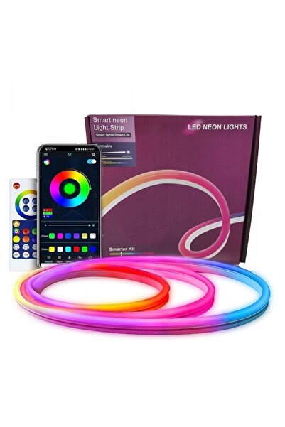 NO BRAND Bandă LED 5M, bandă colorată tip neon, kit RGB-IC, aplicație Bluetoo...