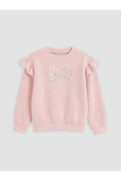 LC Waikiki Vizyon New Season Pink Ruffled Embroidered Girls' Thick Sweatshirt