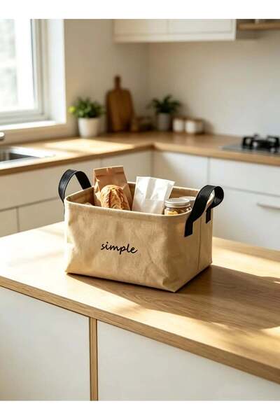 Generic Foldable Cotton Linen Storage Basket with Handles, Household Organize...
