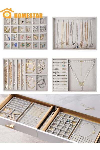 Generic Set of 4 Stackable Jewelry Organizer Trays for Drawers, Jewelry Drawe...