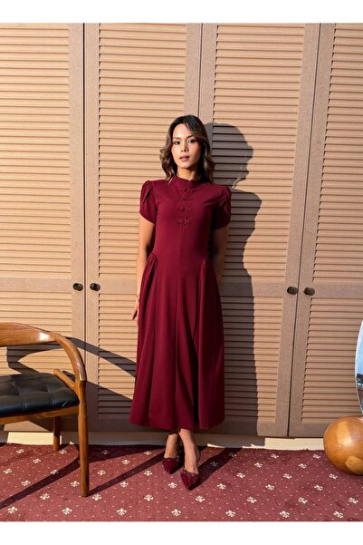 MY GRS Half Sleeve Waist Drape Collar Scuba Dress with Accessories