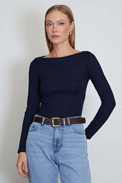 Fulla Moda Basic Boat Neck Slim Fit Blouse