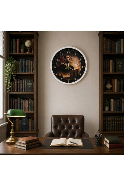 Generic Brand White Large Heritage 40 X 40 cm Metal Ataturk Wall Clock