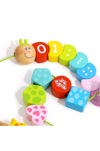 Tooky Toy Cuburi de lemn pentru înșirare, învățarea număririi, tip omidă, 20 ...
