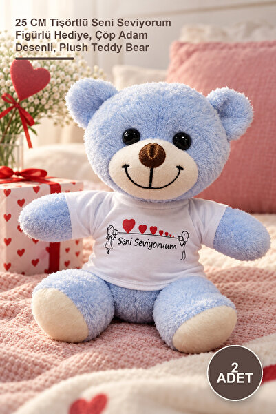Yenilig 2 Plush Teddy Bears – 25 cm Gift with I Love You Figure in T-Shirt, T...
