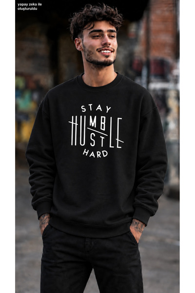 caddekombin Men's Motto Printed Crew Neck Casual Regular Fit Sweatshirt