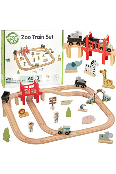 woopie SET DE TRENULEȚE DIN LEMN 60 EL. ANIMALE FIGURI POD ZOO VERDE