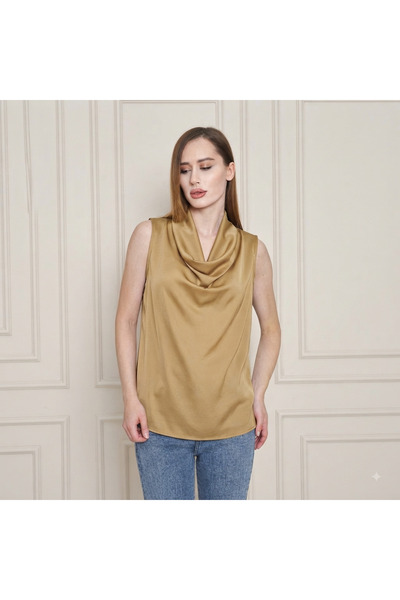 UNIQUE LADY Women's Degaje Collar Sleeveless Blouse - Stylish Satin Top for W...