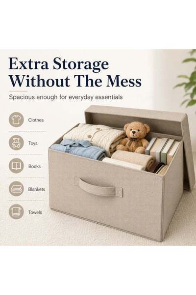 Generic Small Foldable Storage Box with Lid – Beige Fabric Storage Organizer ...