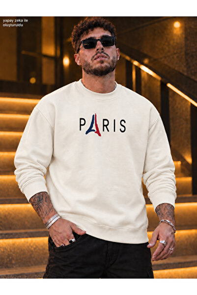 caddekombin Men's Paris Eiffel Tower Printed Crew Neck Casual Regular Fit Swe...